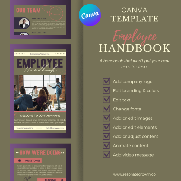 Employee Handbook Canva Template Product Contents